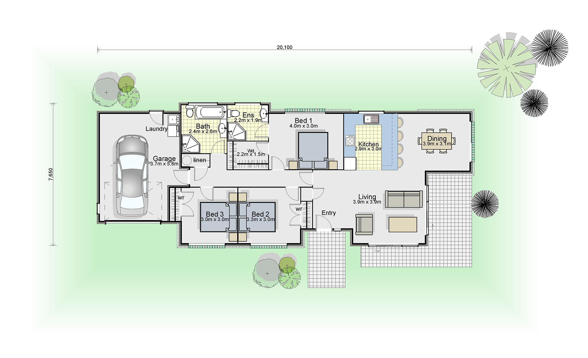 Longview Homes - 3 bedrooms, 2 bathroom - 129m2 house build design plan
